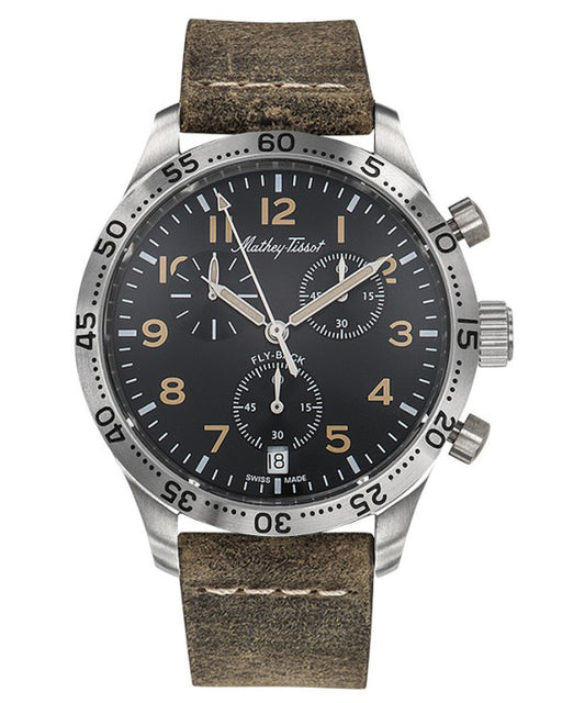 Mathey-Tissot Flyback Type 21 Chronograph Leather Strap Black Dial Quartz H1821CHALNO Men's Watch