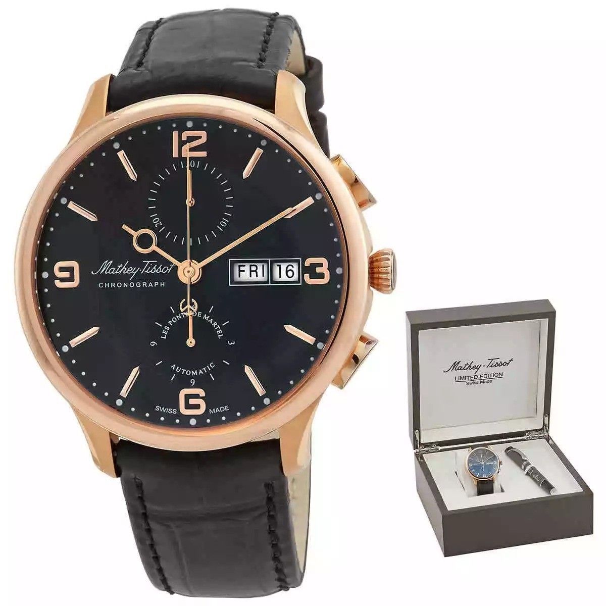 Mathey-Tissot Edmond Limited Edition Chronograph Black Dial Automatic H1886CHATPN Men's Watch With Gift Set