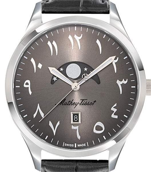 Mathey-Tissot Urban Moon Leather Strap Black Arabic Dial Quartz H411ALAN Men's Watch