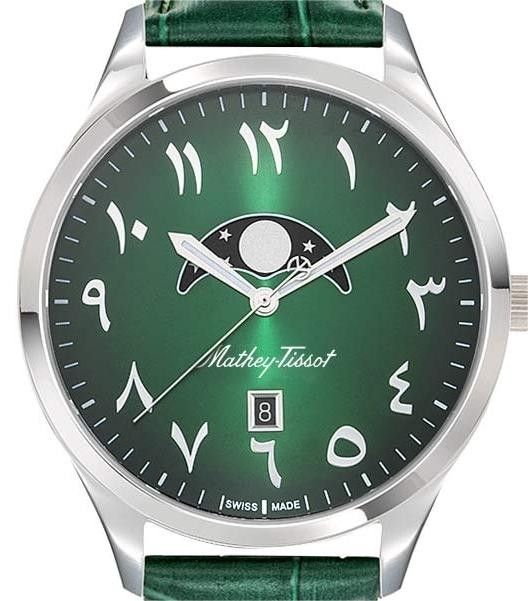 Mathey-Tissot Urban Moon Leather Strap Green Arabic Dial Quartz H411ALPEV Men's Watch