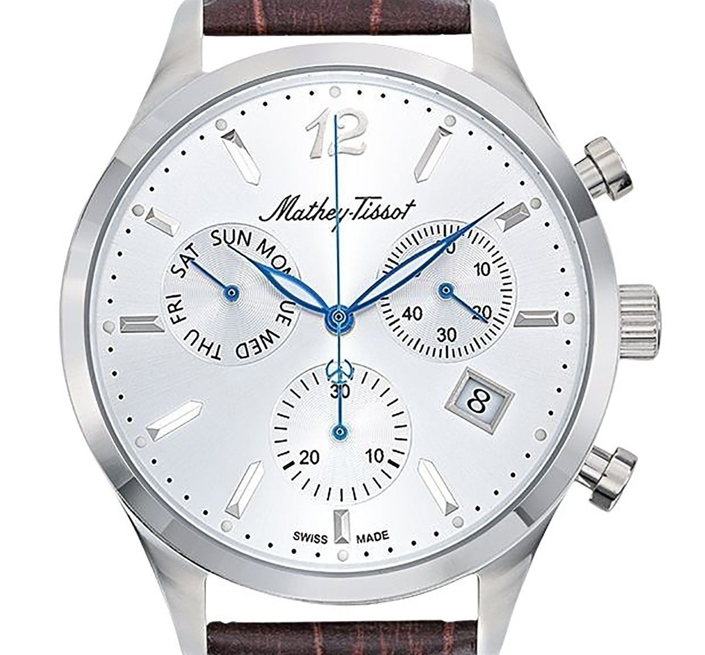 Mathey-Tissot Urban Chrono Leather Strap Silver Dial Quartz H411CHALS Men's Watch