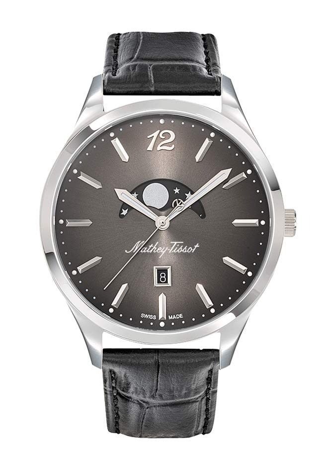 Mathey-Tissot Urban Moon Leather Strap Black Dial Quartz H411LAN Men's Watch