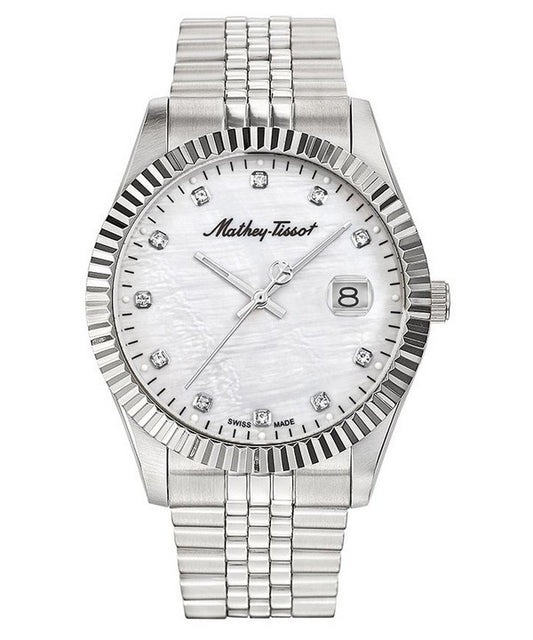 Mathey-Tissot Stainless Steel Crystal Markers White Mother Of Pearl Dial Quartz H710AI Men's Watch