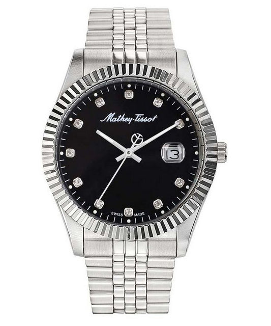 Mathey-Tissot Mathy II Stainless Steel Crystal Accents Black Dial Quartz H710AN Men's Watch