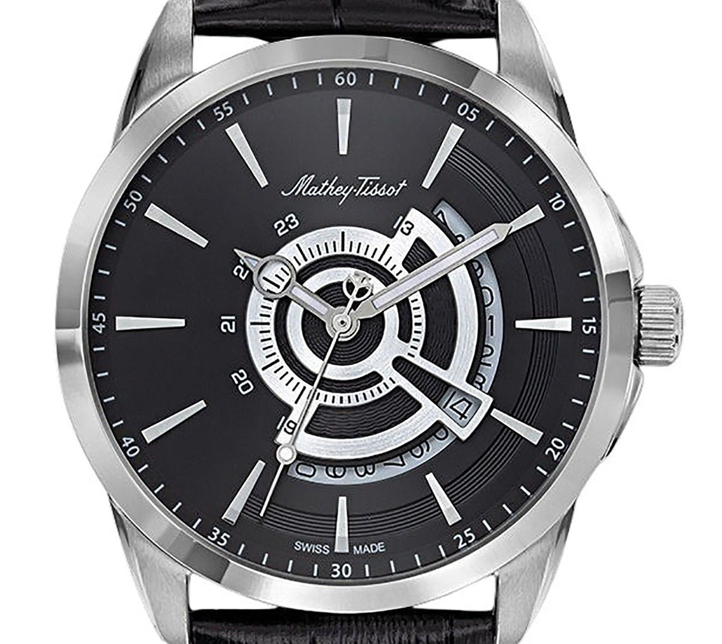 Mathey-Tissot Mondo Leather Strap Black Dial Quartz H711AN Men's Watch