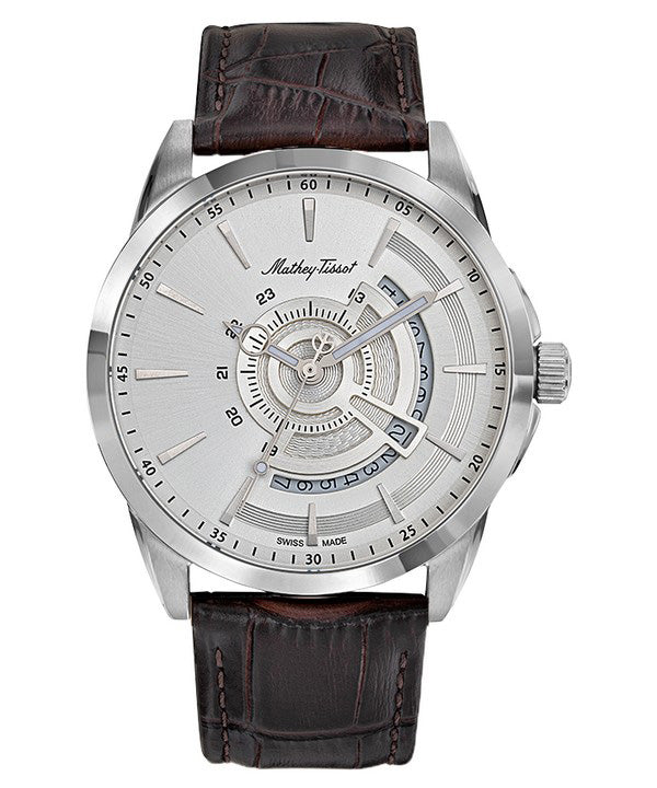 Mathey-Tissot Mondo Leather Strap Silver Dial Quartz H711AS Men's Watch