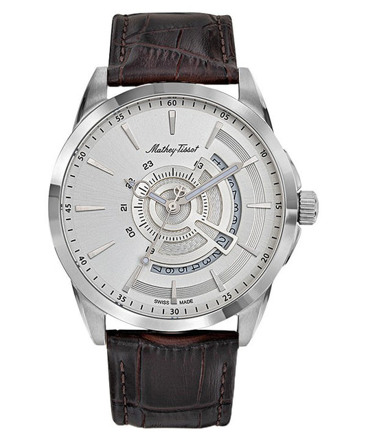Mathey-Tissot Mondo Leather Strap Silver Dial Quartz H711AS Men's Watch