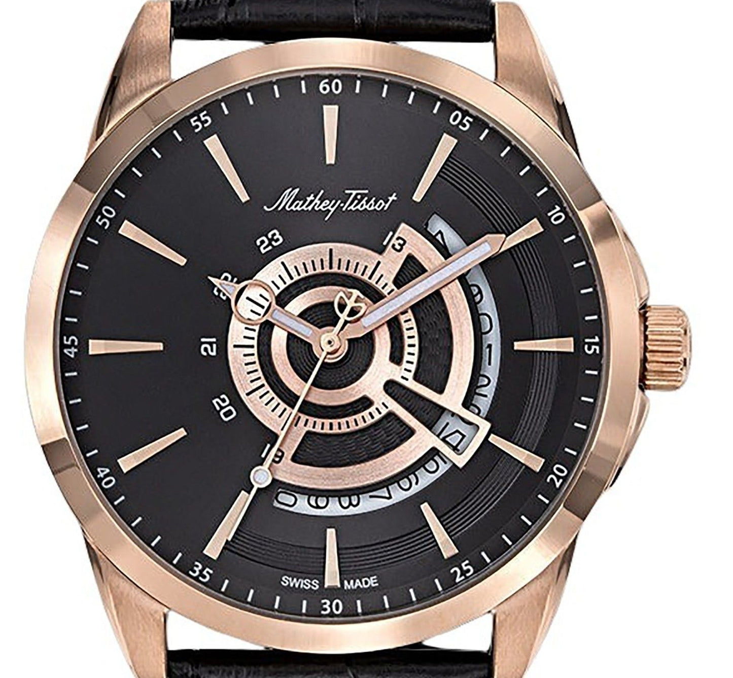 Mathey-Tissot Mondo Leather Strap Black Dial Quartz H711PN Men's Watch