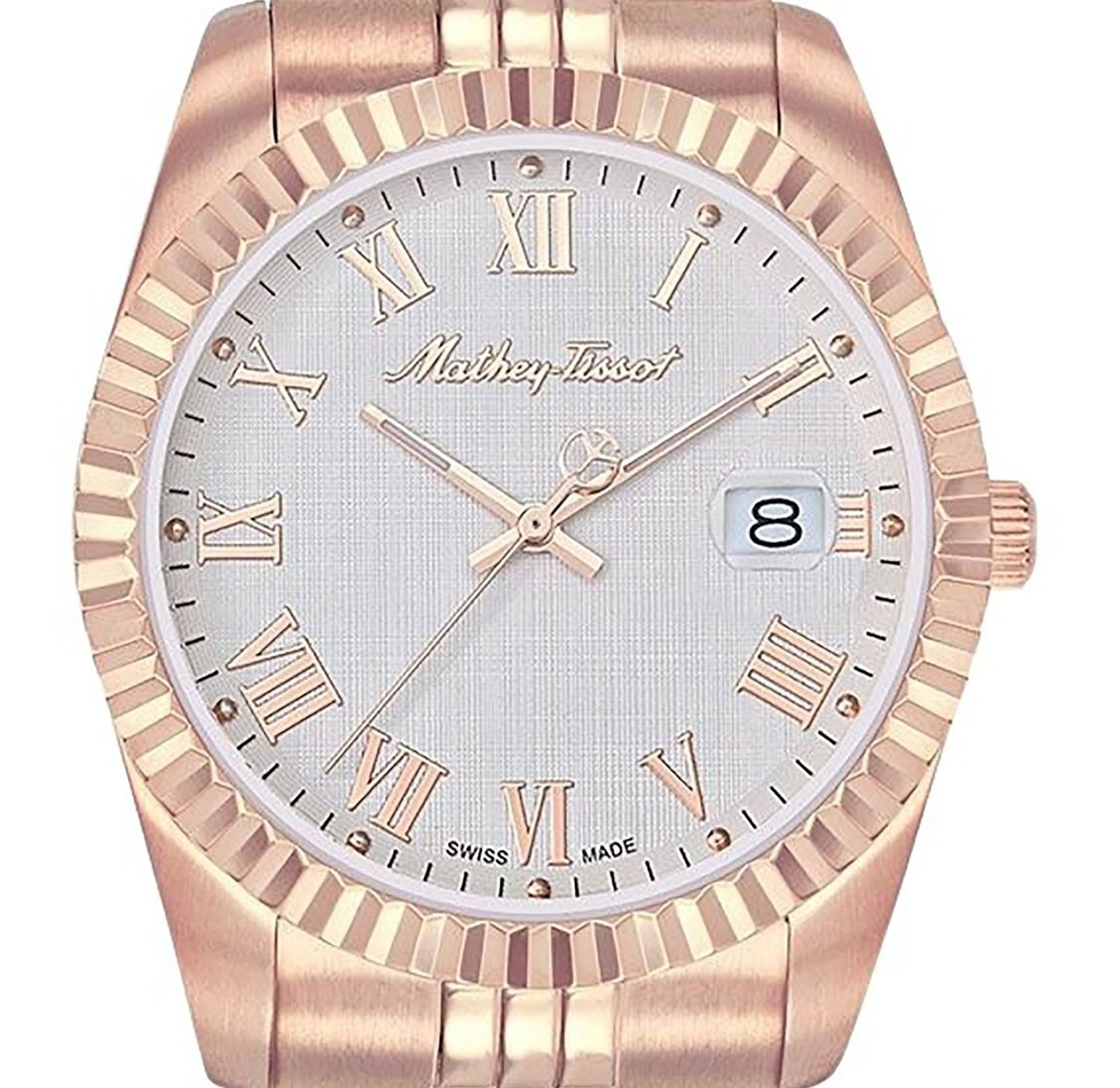 Mathey-Tissot Mathy III Roman Rose Gold Tone Stainless Steel White Dial Quartz H810PRA Men's Watch