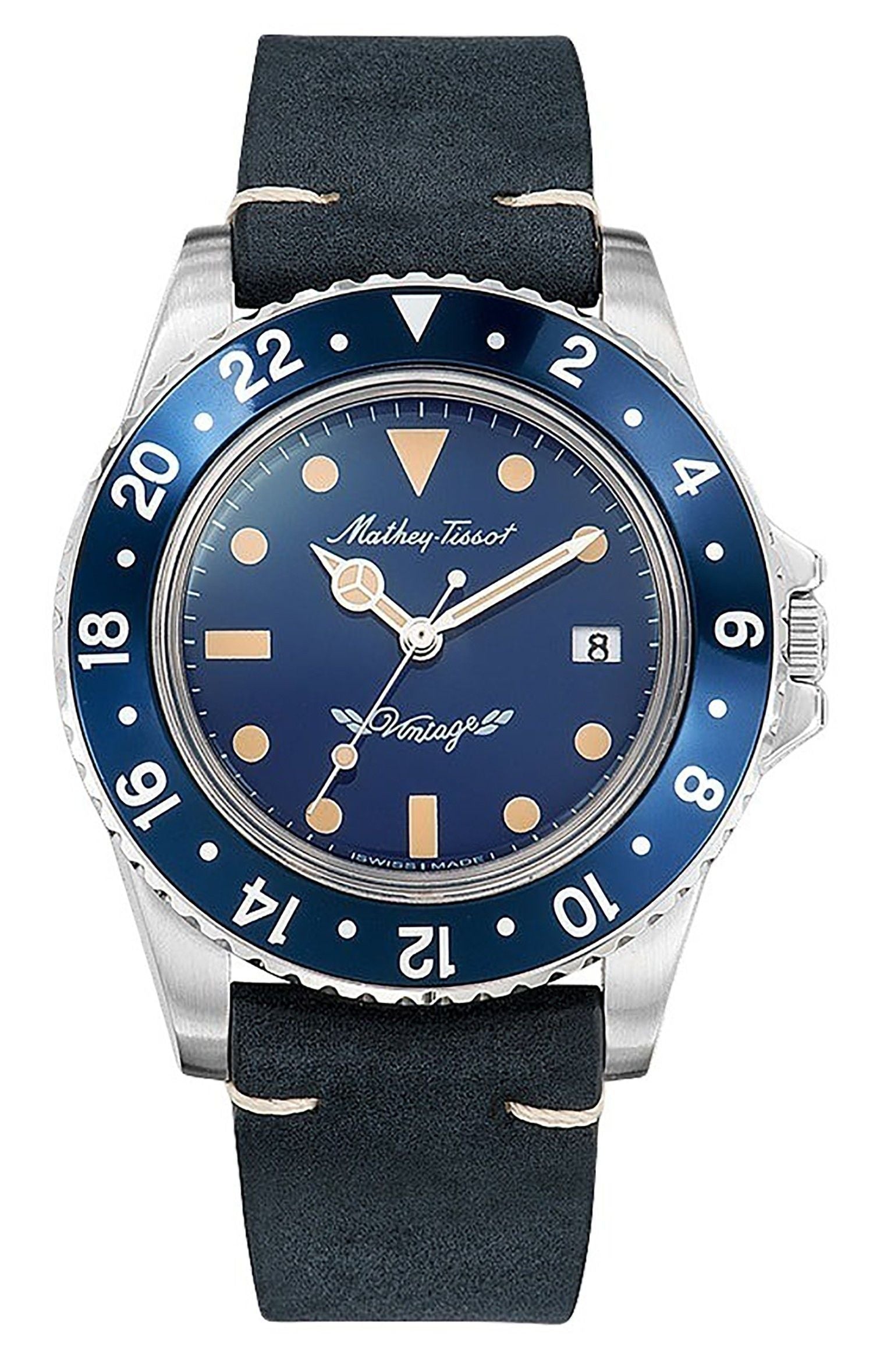 Mathey-Tissot Mathy Vintage Leather Strap Blue Dial Quartz H900ALBU Men's Watch