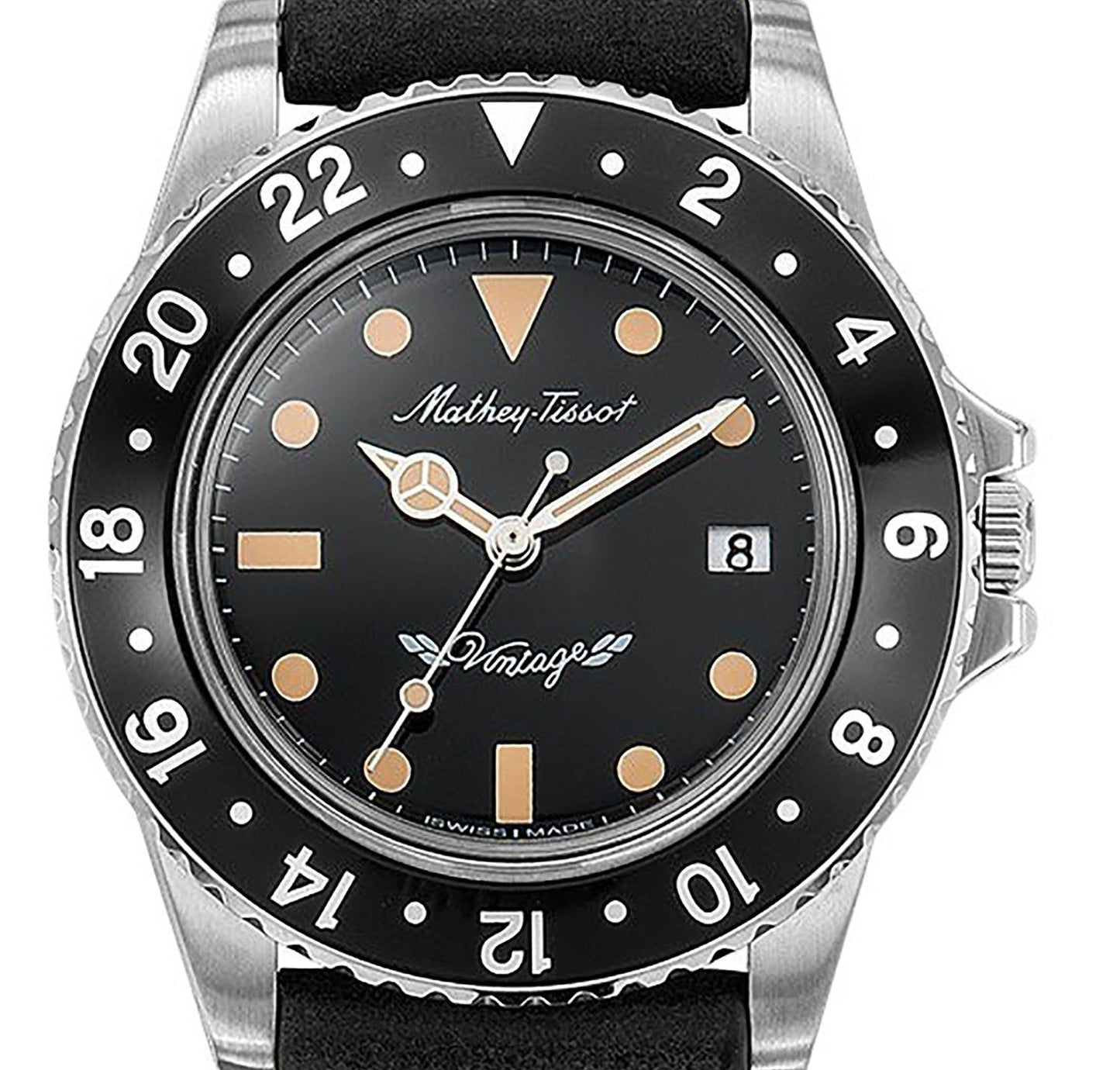 Mathey-Tissot Mathy Vintage Leather Strap Black Dial Quartz H900ALN Men's Watch
