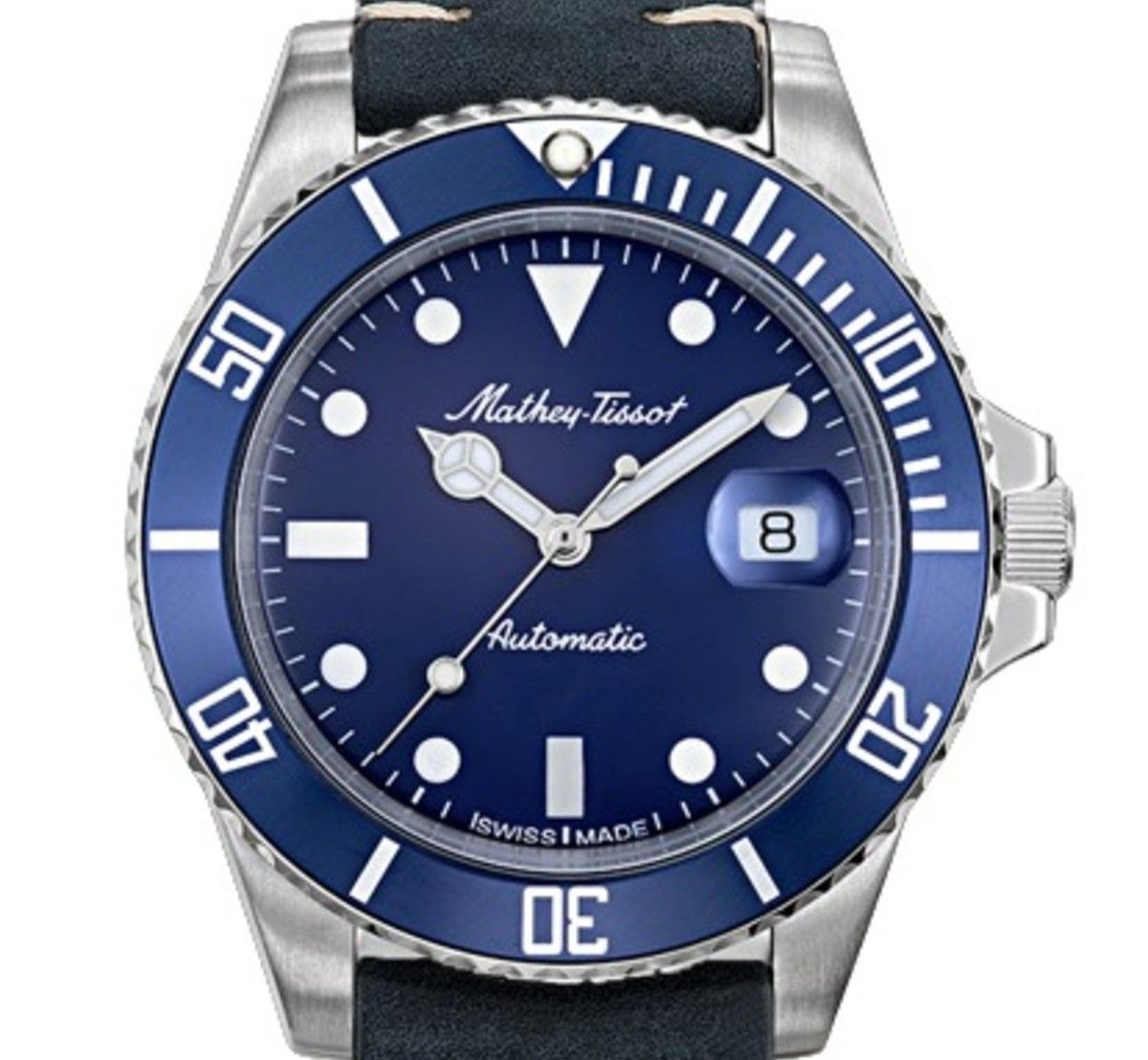 Mathey-Tissot Mathy Vintage Genuine Leather Strap Blue Dial Automatic H901ATLBU 100M Men's Watch
