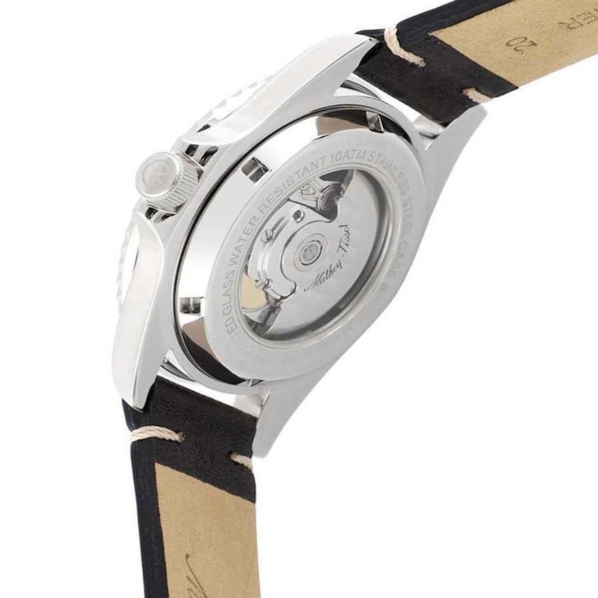Mathey-Tissot Mathy Vintage Genuine Leather Strap Black Dial Automatic H901ATLN 100M Men's Watch
