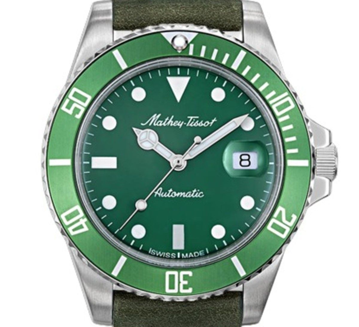 Mathey-Tissot Mathy Vintage Genuine Leather Strap Green Dial Automatic H901ATLV 100M Men's Watch