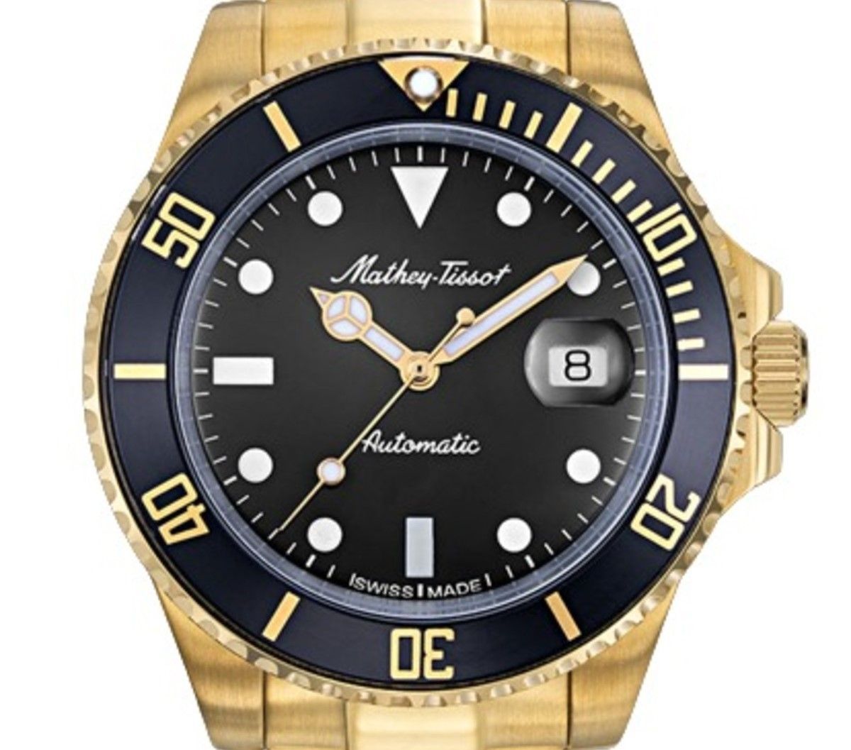 Mathey-Tissot Mathy Vintage Gold Tone Stainless Steel Black Dial Automatic H901ATPN 100M Men's Watch
