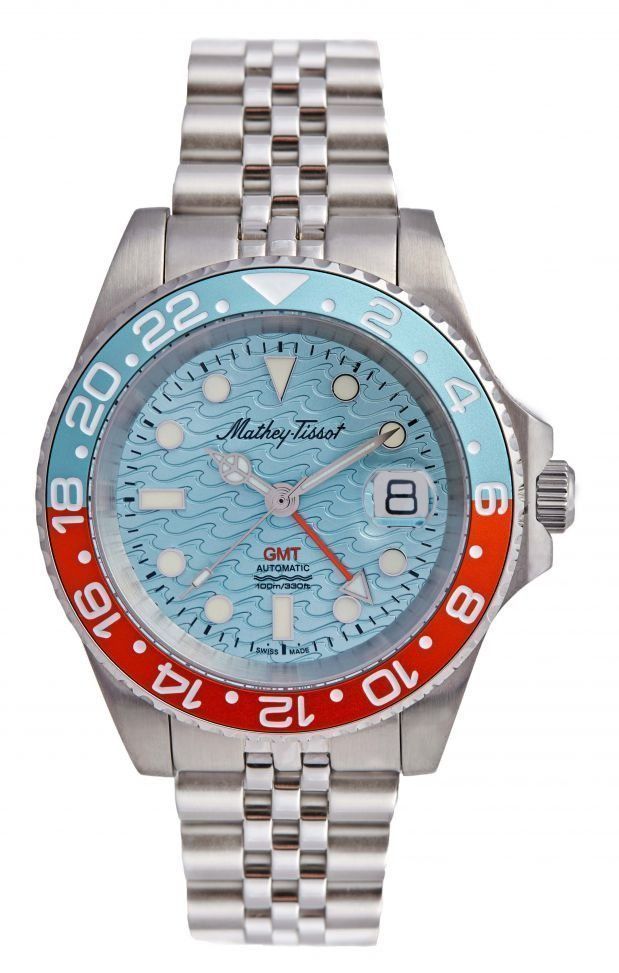 Mathey-Tissot GMT Stainless Steel Blue Dial Automatic H903ATBO 100M Men's Watch