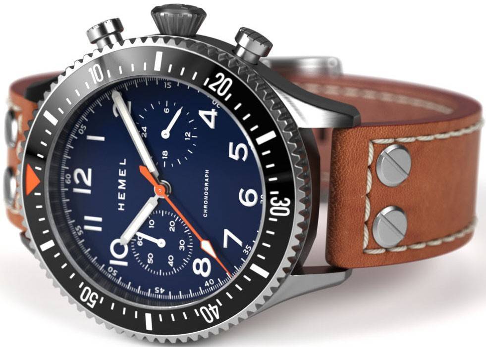 Hemel HFT20 Chronograph Ceramic Bezel Navy With Super-LumiNova Dial Quartz HF3NA 100M Men's Watch
