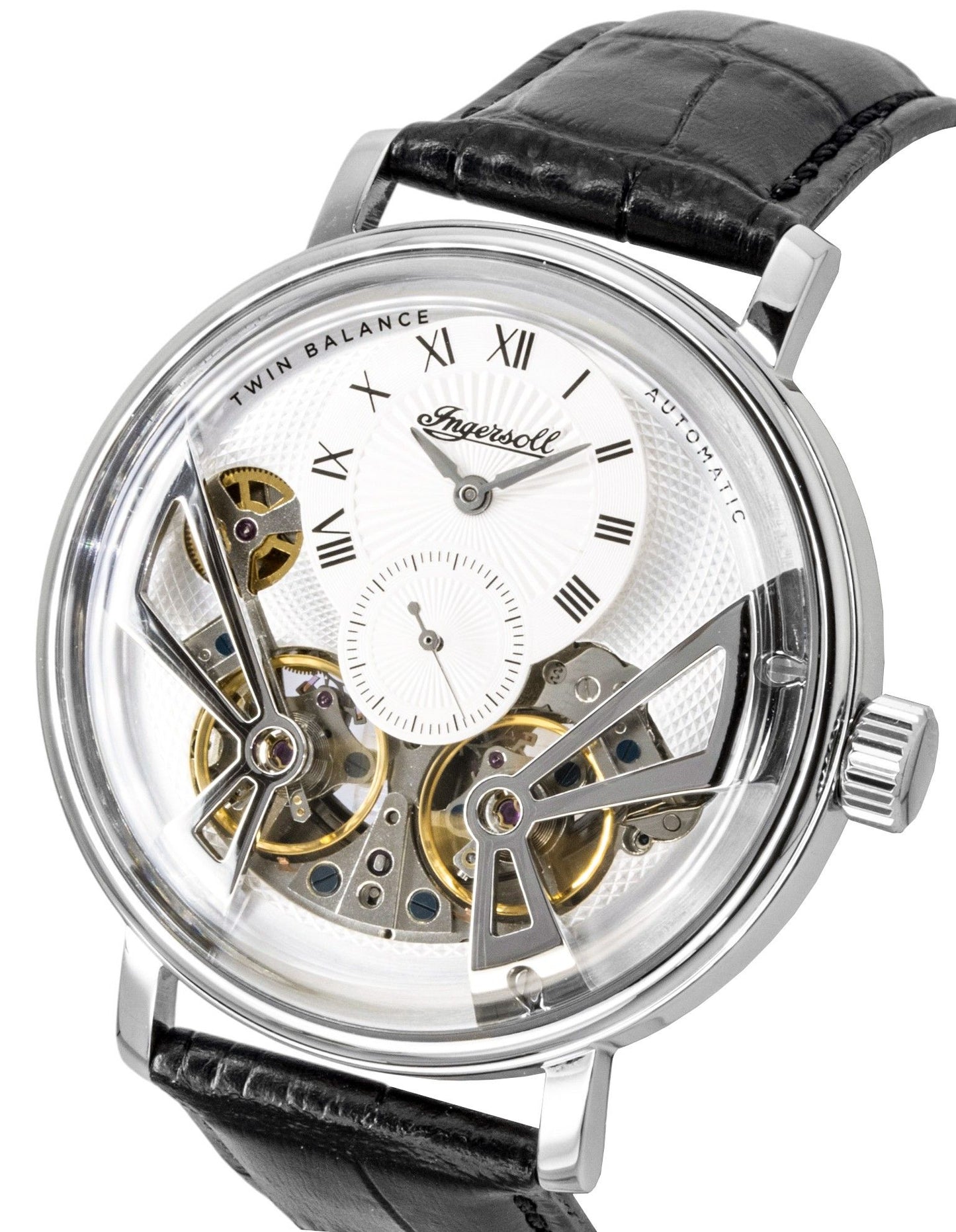 Ingersoll Tenessee Leather Strap Silver Skeleton Dial Automatic I13105 Men's Watch