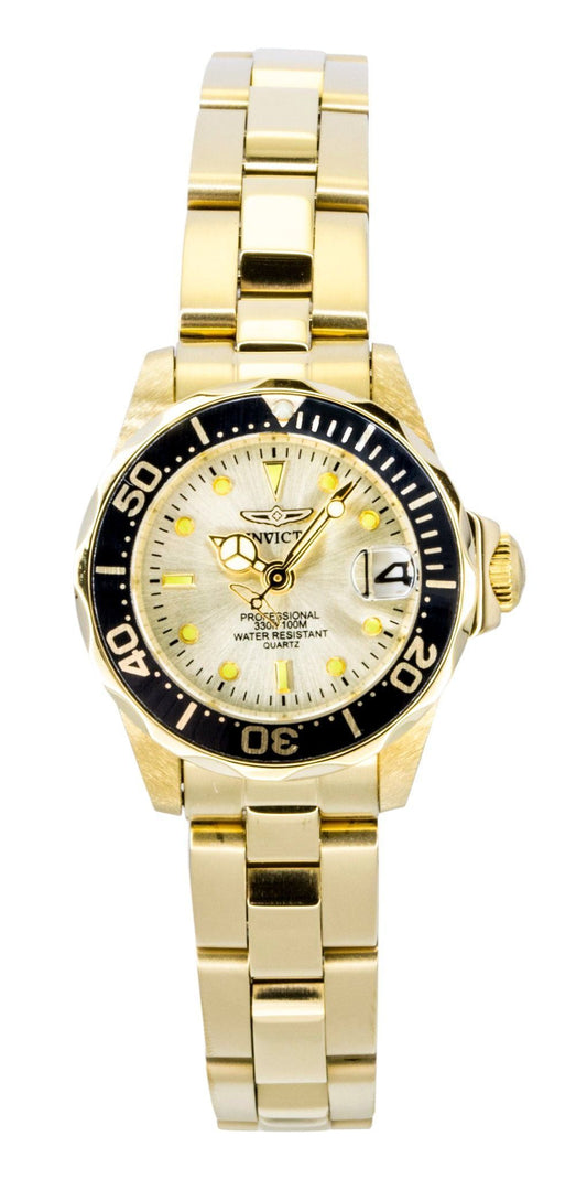 Invicta Pro Diver Gold Tone Stainless Steel Champagne Dial Quartz Diver's 17038 200M Women's Watch