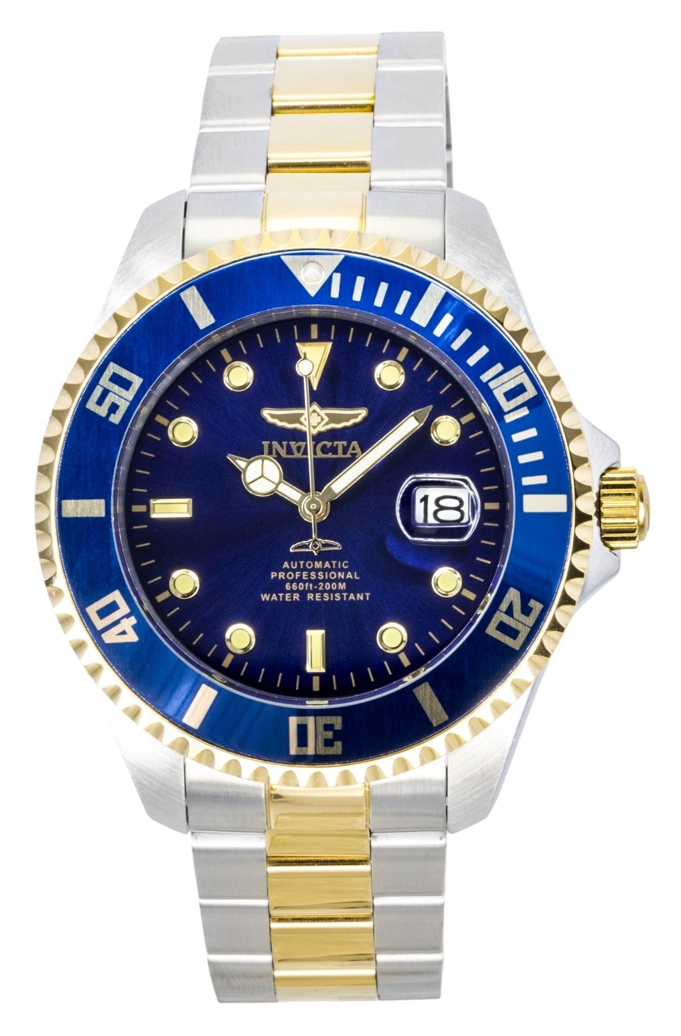Invicta Pro Diver Two Tone Stainless Steel Blue Dial Automatic Diver's 34042 200M Men's Watch
