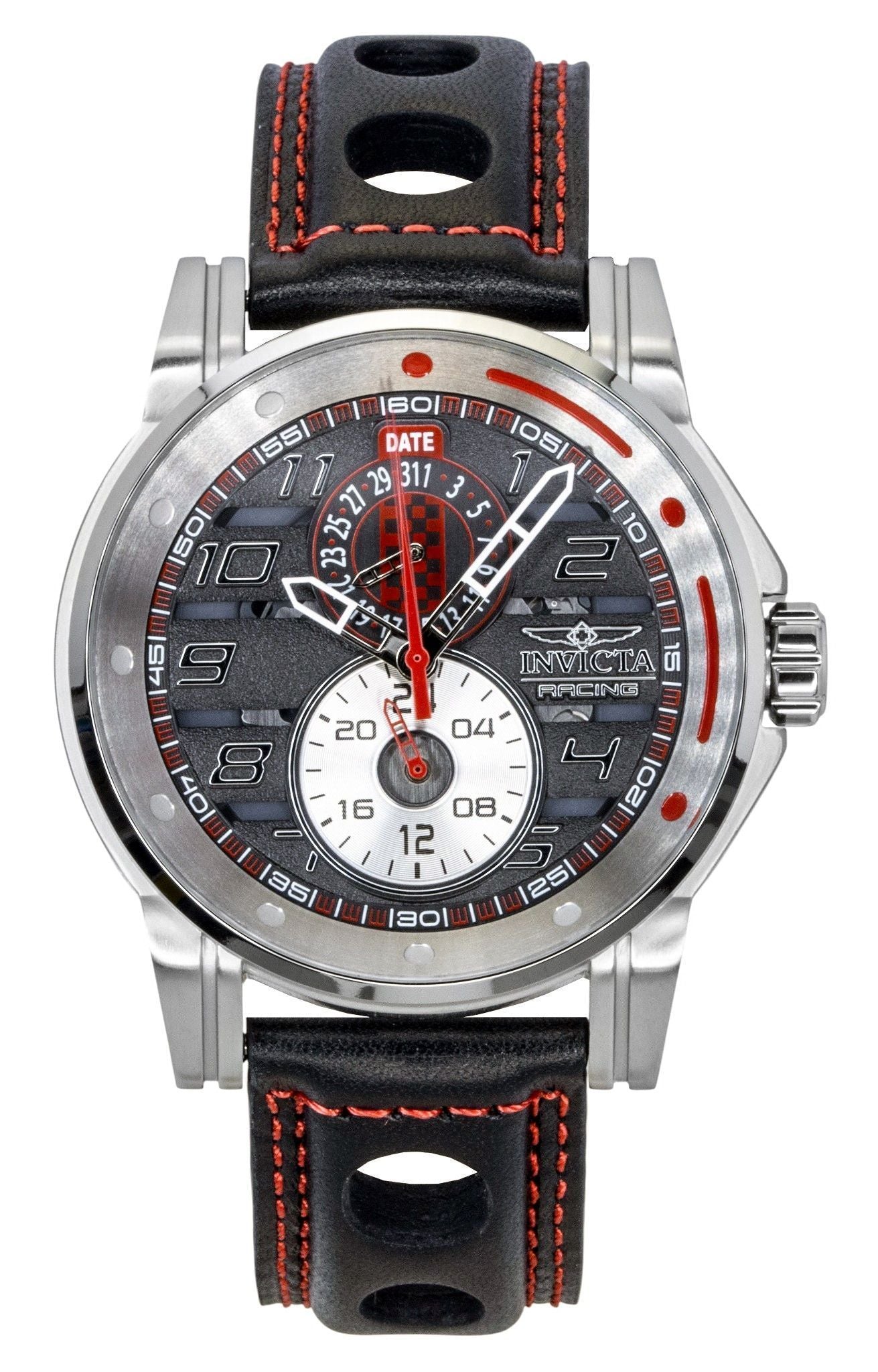 Invicta Racing Leather Strap Skeleton Black Dial Quartz 47533 Men's Watch