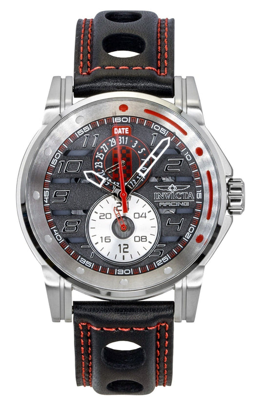 Invicta Racing Leather Strap Skeleton Black Dial Quartz 47533 Men's Watch