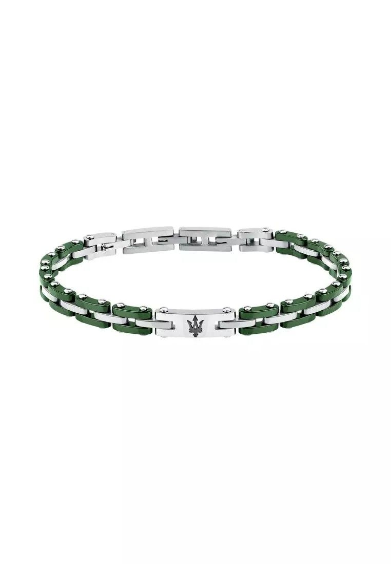 Maserati Jewels Green And Silver Tone Stainless Steel Bracelet JM425ATZ66 For Men