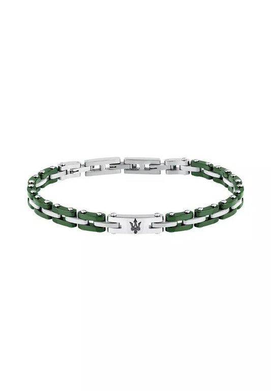 Maserati Jewels Green And Silver Tone Stainless Steel Bracelet JM425ATZ66 For Men