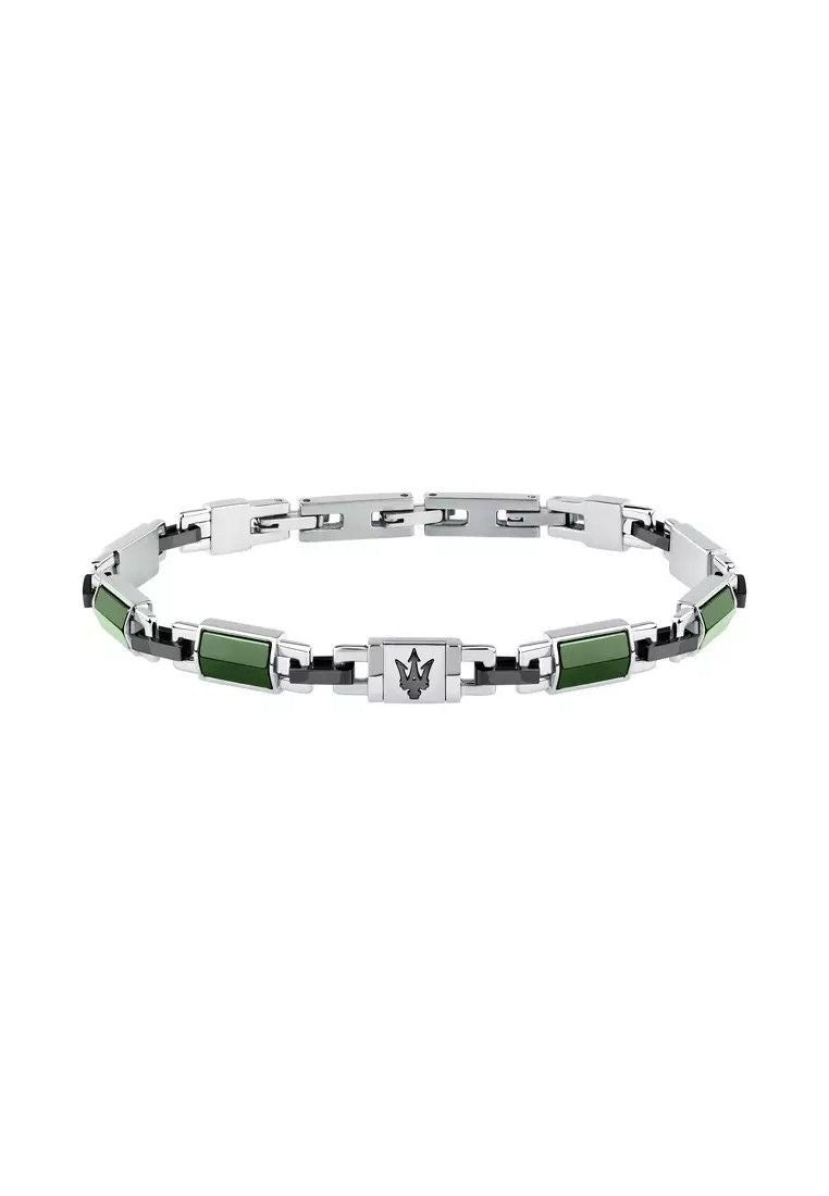 Maserati Jewels Green, Gold Tone And Silver Tone Stainless Steel Bracelet JM425ATZ68 For Men