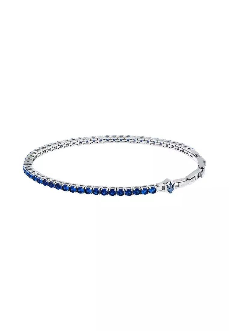 Maserati Tennis Silver Stainless Steel With Blue Zircons Bracelet JM425AVC11 For Men
