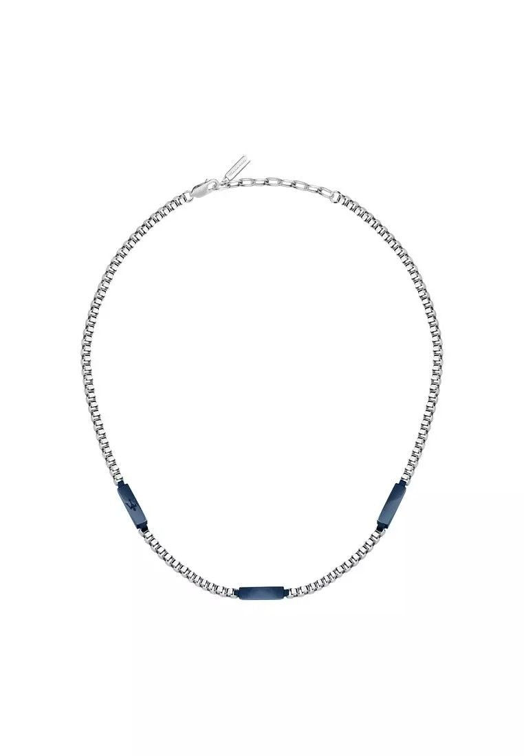Maserati Jewels Blue And Silver Tone Stainless Steel Necklace JM425AVD109 For Men