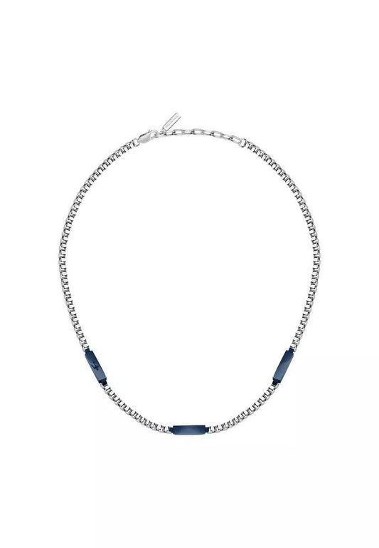 Maserati Jewels Blue And Silver Tone Stainless Steel Necklace JM425AVD109 For Men