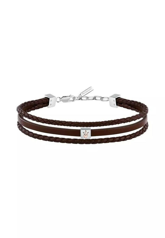 Maserati Jewels Silver Stainless Steel With Brown Recycled Leather Bracelet JM525AVE33 For Men