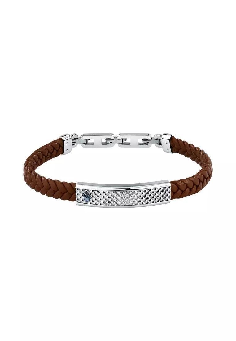 Maserati Jewels Silver Stainless Steel With Brown Recycled Leather Bracelet JM525AVE37 For Men