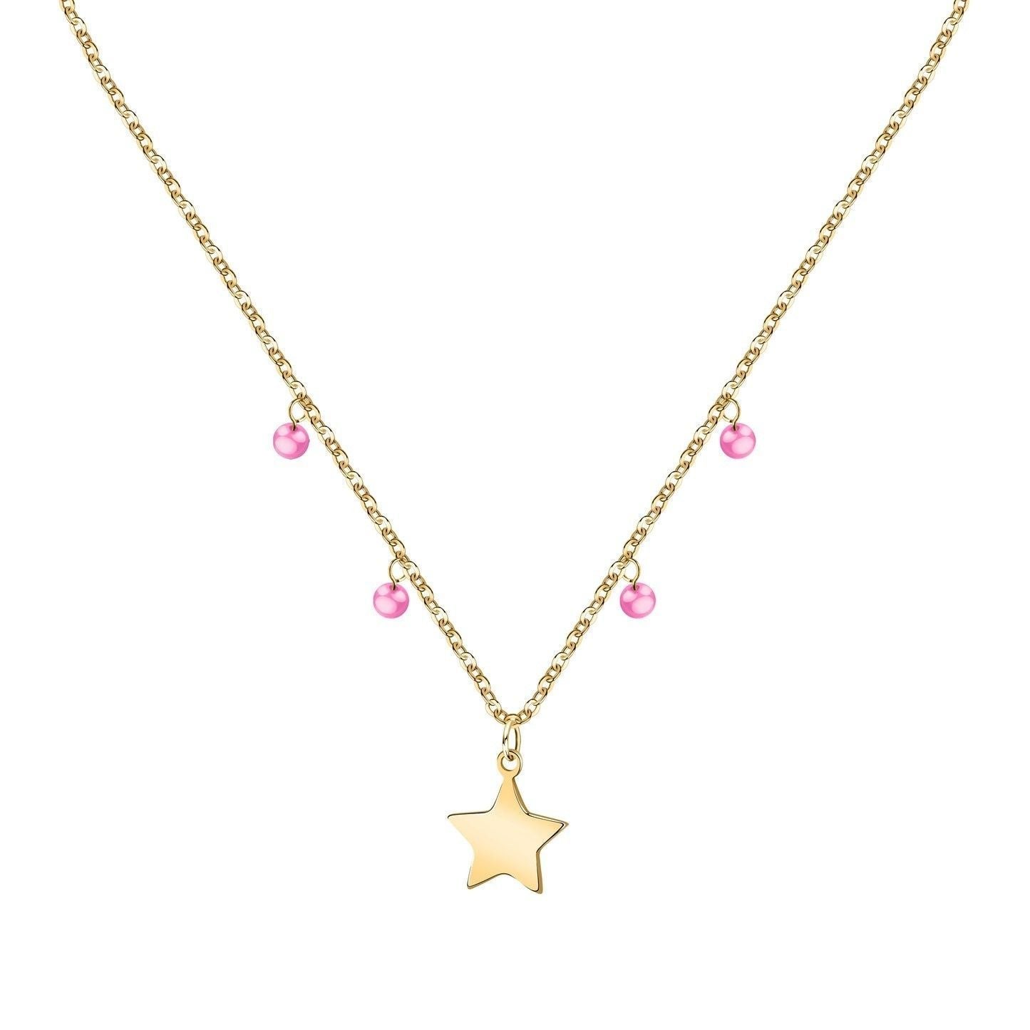 La Petite Story Gold Tone Steel Necklace With Fuchsia Zircon LPS10ARR06 For Women