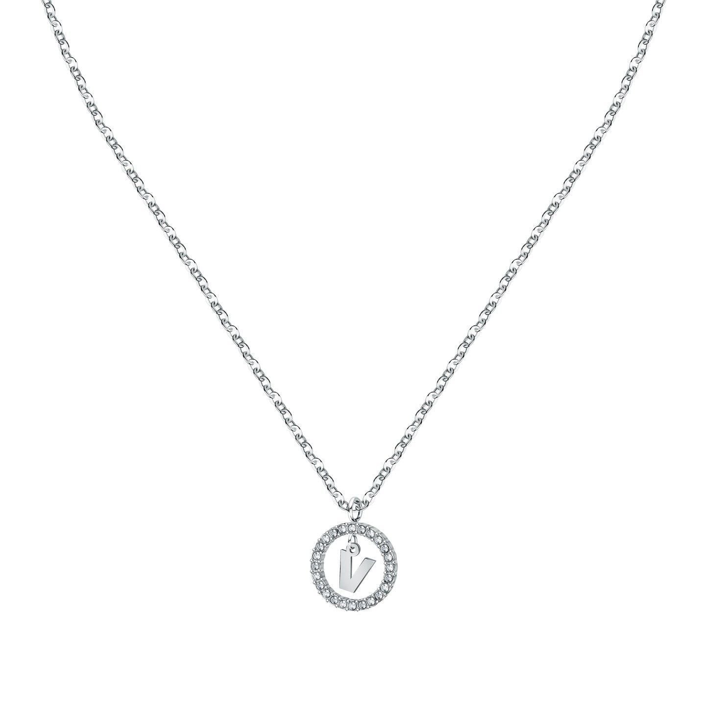 La Petite Story Letter V Steel Necklace With Clear Crystal LPS10ASF26 For Women