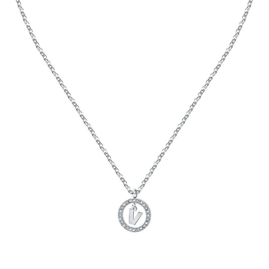 La Petite Story Letter V Steel Necklace With Clear Crystal LPS10ASF26 For Women