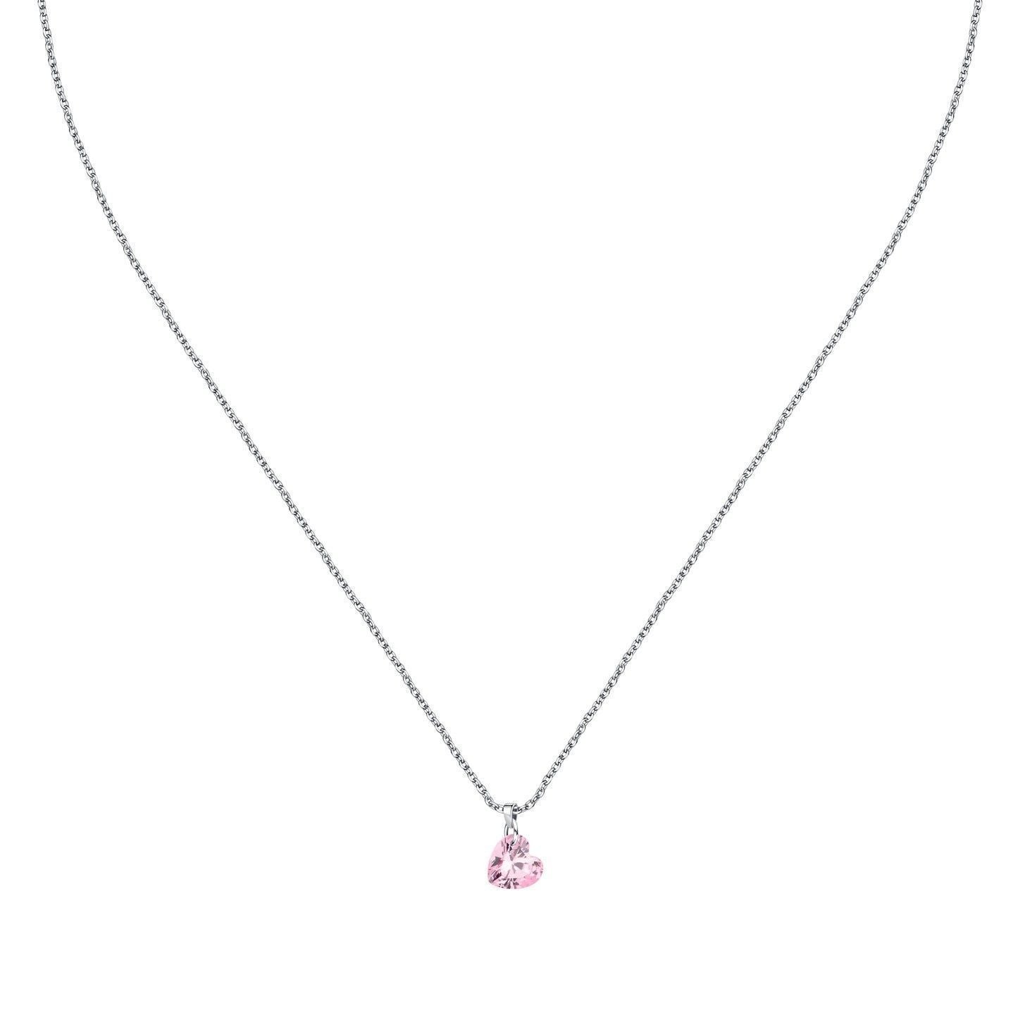 La Petite Story Silver Necklace With Pink Heart Zircon LPS10AWV33 For Women