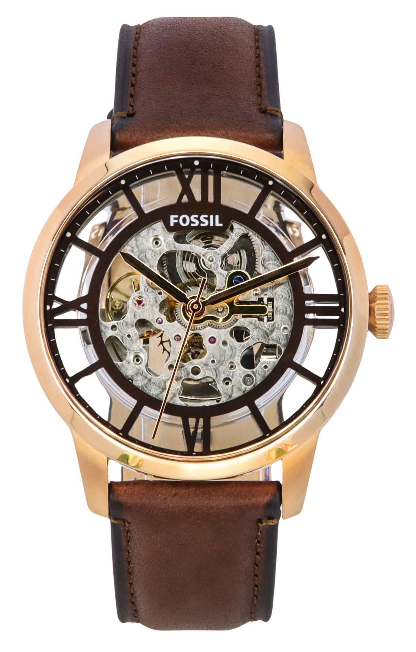 Fossil Townsman Leather Strap Brown Skeleton Dial Automatic ME3259 Men's Watch