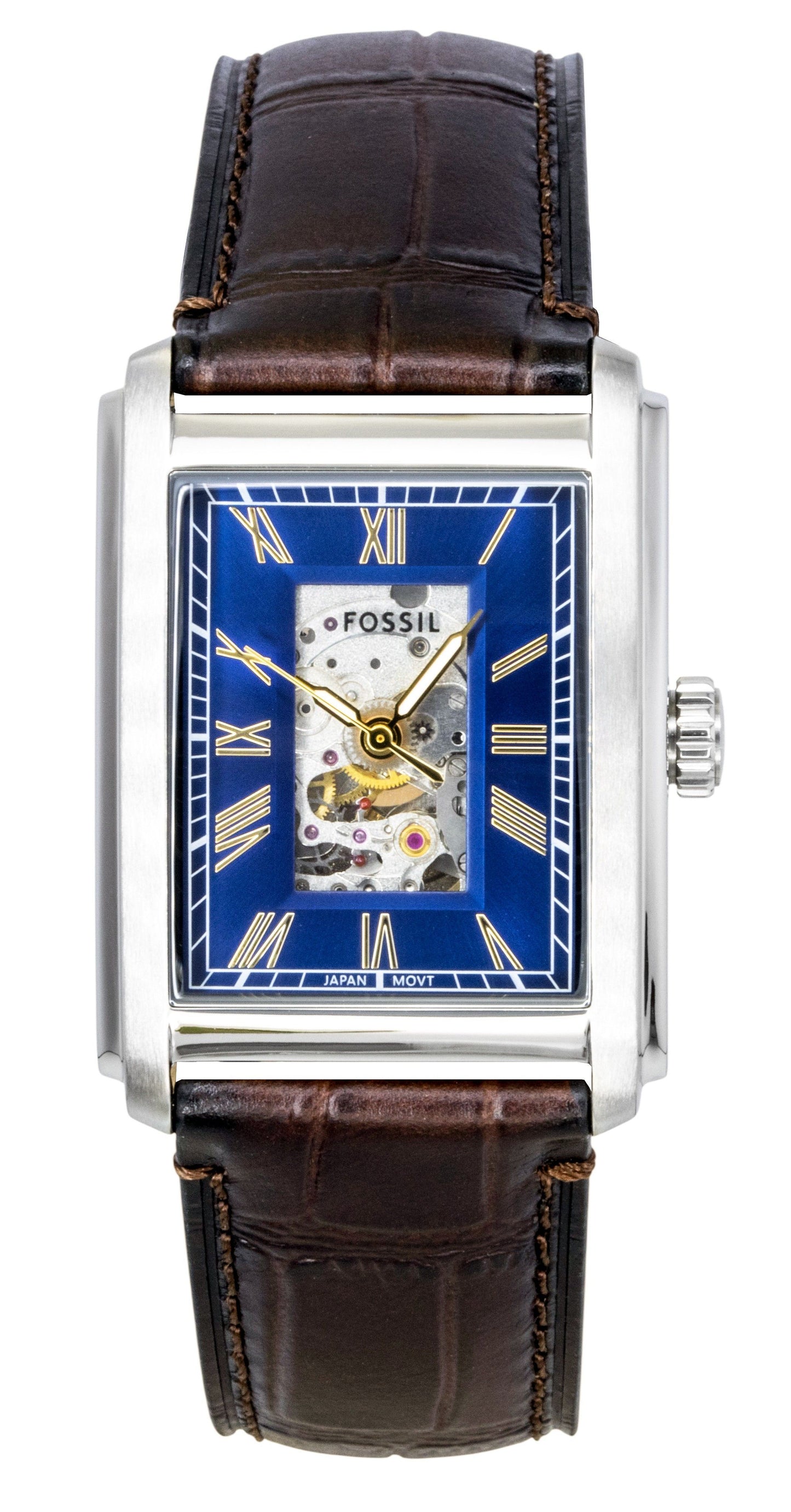 Fossil Carraway Croco Leather Strap Open Heart Blue Dial Automatic ME3273 Men's Watch