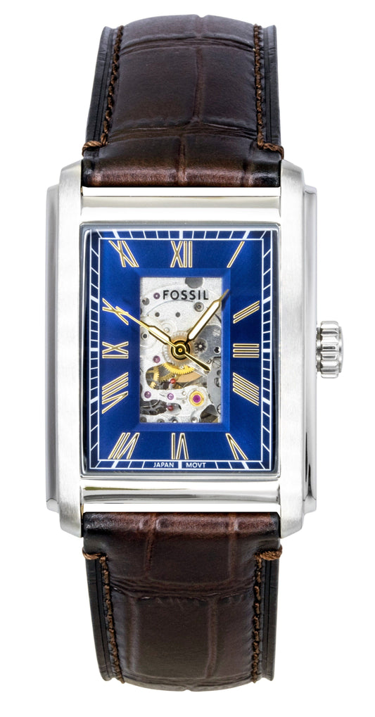Fossil Carraway Croco Leather Strap Open Heart Blue Dial Automatic ME3273 Men's Watch