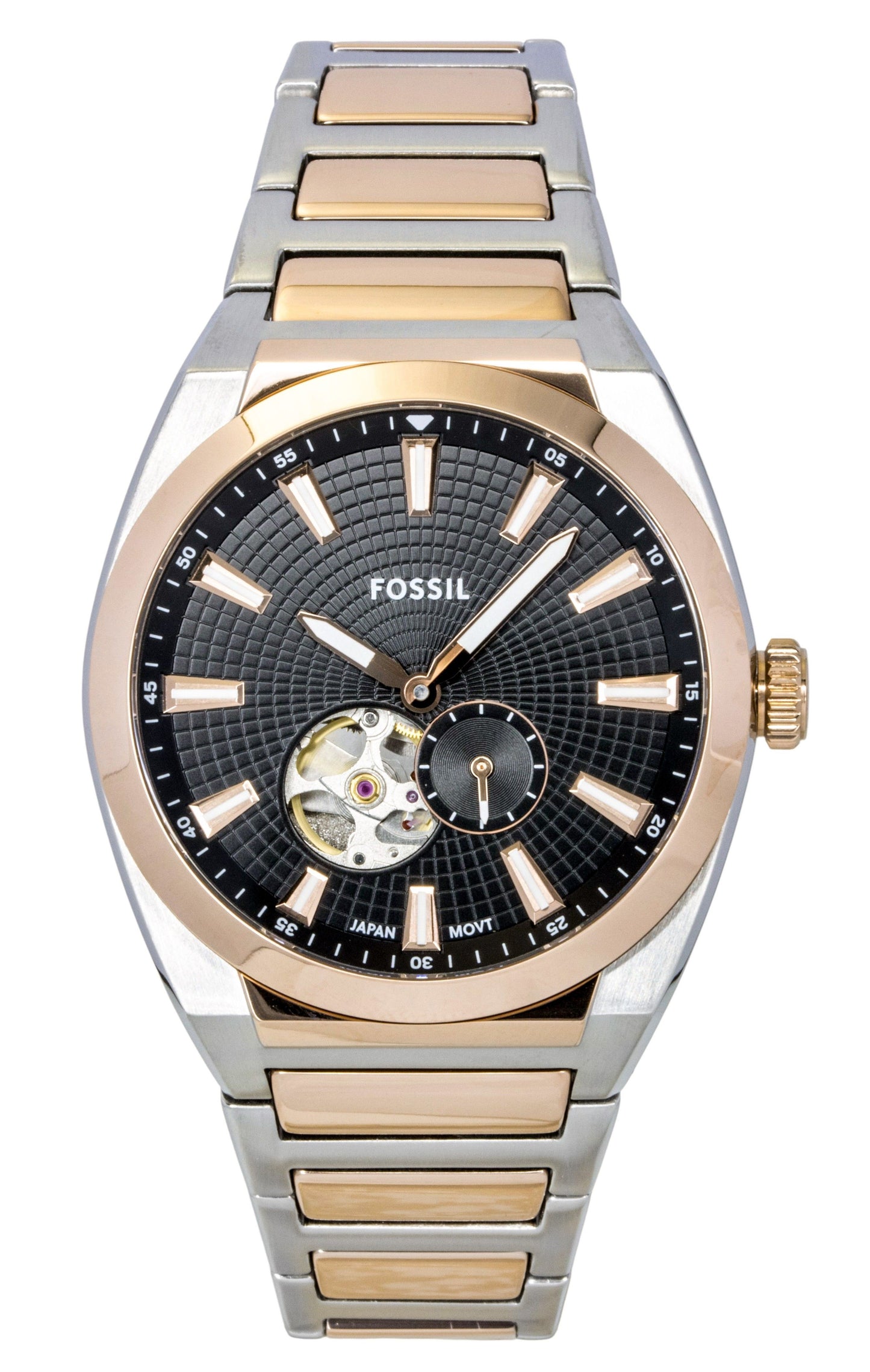 Fossil Everett Two-Tone Stainless Steel Open Heart Black Dial Automatic ME3277 Men's Watch