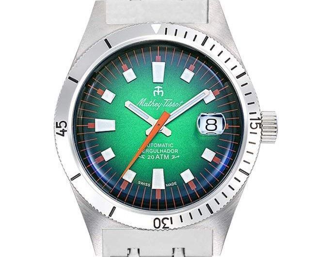 Mathey-Tissot Mergulhador Stainless Steel Green Dial Automatic Diver's MRG2 200M Men's Watch With Extra Strap