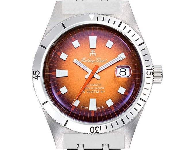 Mathey-Tissot Mergulhador Stainless Steel Orange Dial Automatic Diver's MRG3 200M Men's Watch Watch With Extra Strap