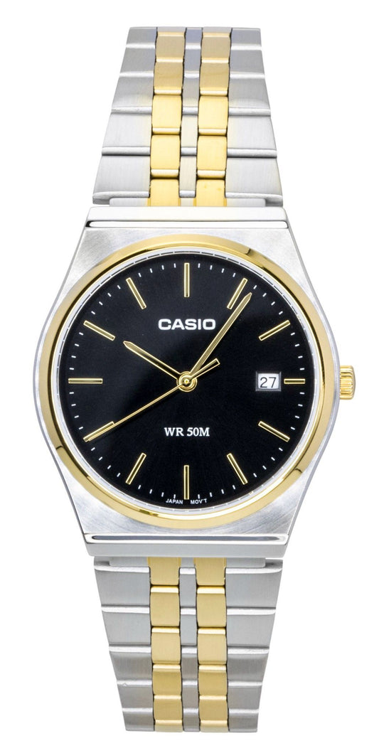 Casio Analog Two Tone Stainless Steel Black Dial Quartz MTP-B145SG-1AV Men's Watch