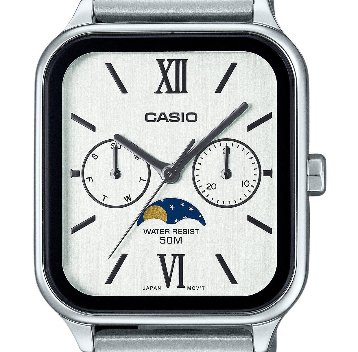 Casio Standard Analog Moon Phase Stainless Steel White Dial Quartz MTP-M305D-7A2V Men's Watch