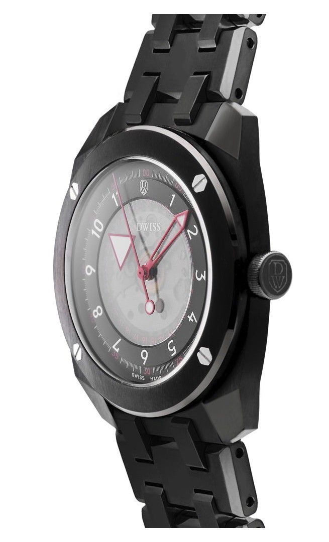 DWISS R2 Floating Hours Display Stainless Steel Bracelet Black Skeleton Dial Automatic R2-BB-BRACELET 100M Men's Watch