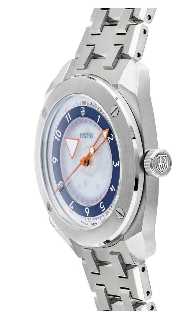 DWISS R2 Floating Hours Display Stainless Steel Blue And White Skeleton Dial Automatic R2-SL-BRACELET 100M Men's Watch