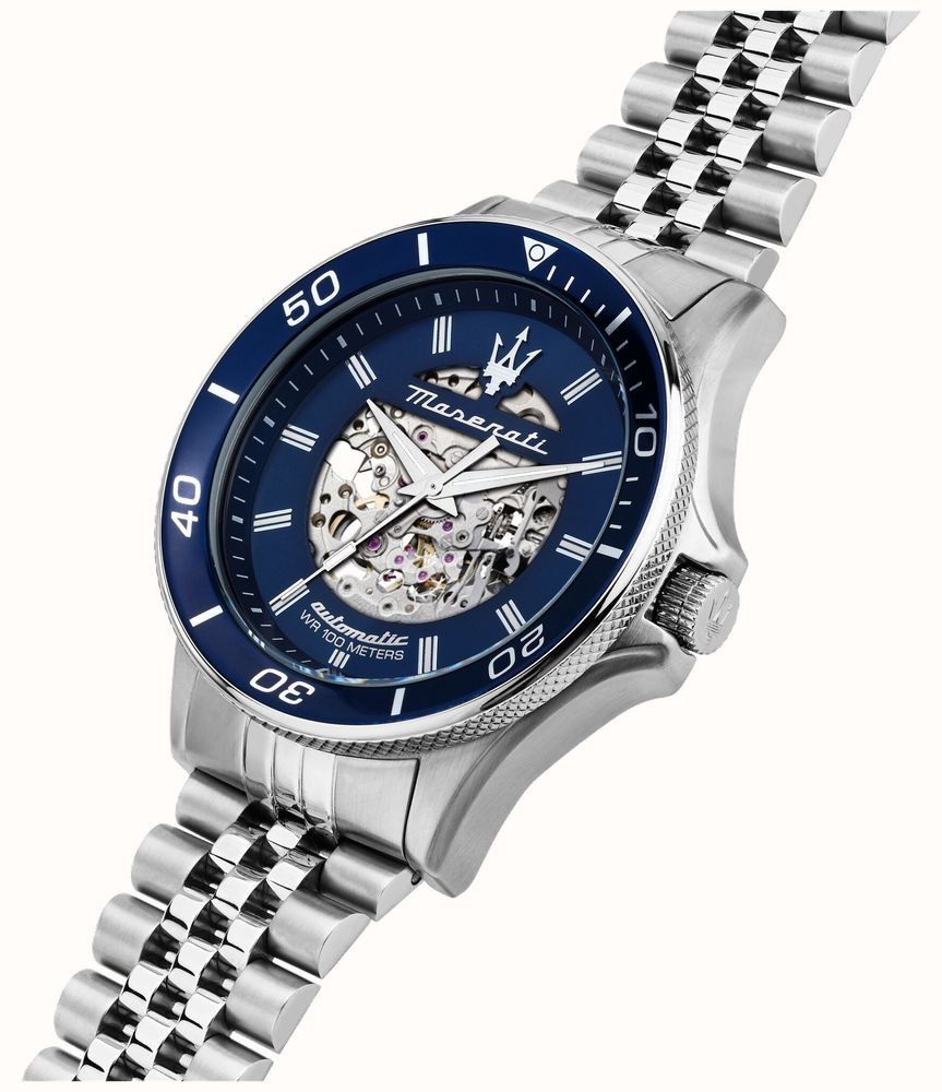 Maserati Sfida Stainless Steel Skeleton Blue Sunray Dial Automatic R8823140011 100M Men's Watch