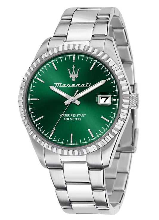 Maserati Competition Stainless Steel Green Sunray Dial Quartz R8853100043 100M Men's Watch